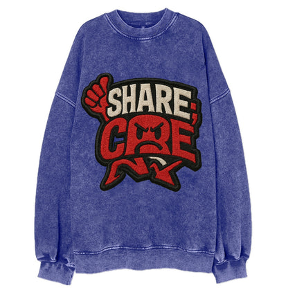 SHARE;CARE TOO MUCH Oversharer Green Hat - Vintage Sweatshirt - Blue