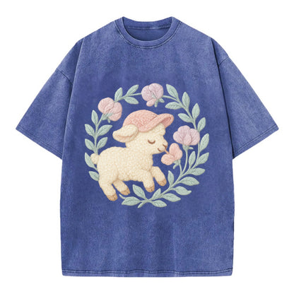 Lamb Sweet Peas  - Vintage T-shirt - Blue