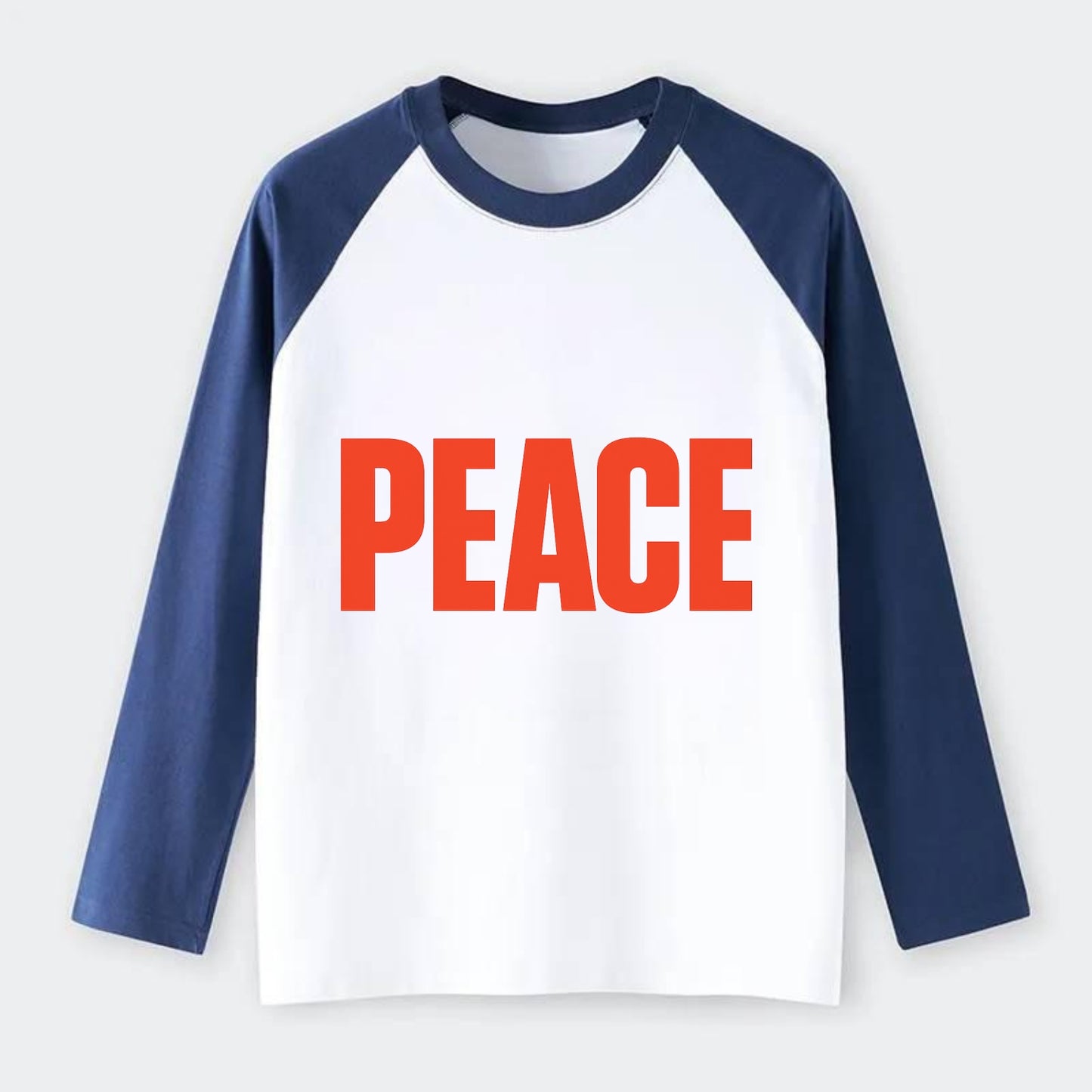 Bold typography design - "PEACE" - inner calm, tranquility, serenity - Raglan Long Sleeve T-Shirt - Blue