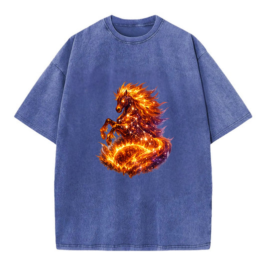 SOLAR FLARE | Horse emerging from the sun | Solar corona mane | Star power | - Vintage T-shirt - Blue