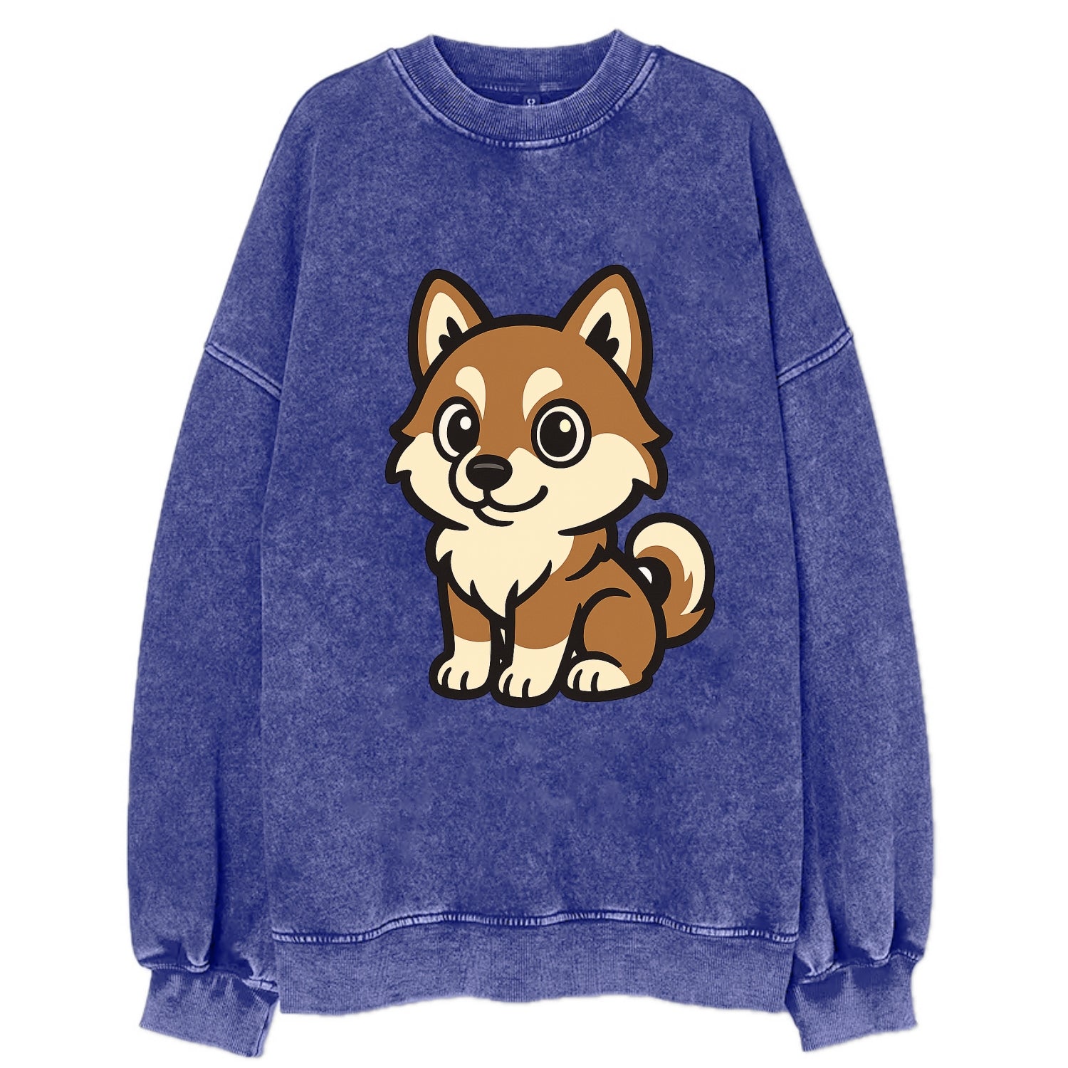 Pomsky - Pomeranian-Husky mix sitting pose - Vintage Sweatshirt - Blue