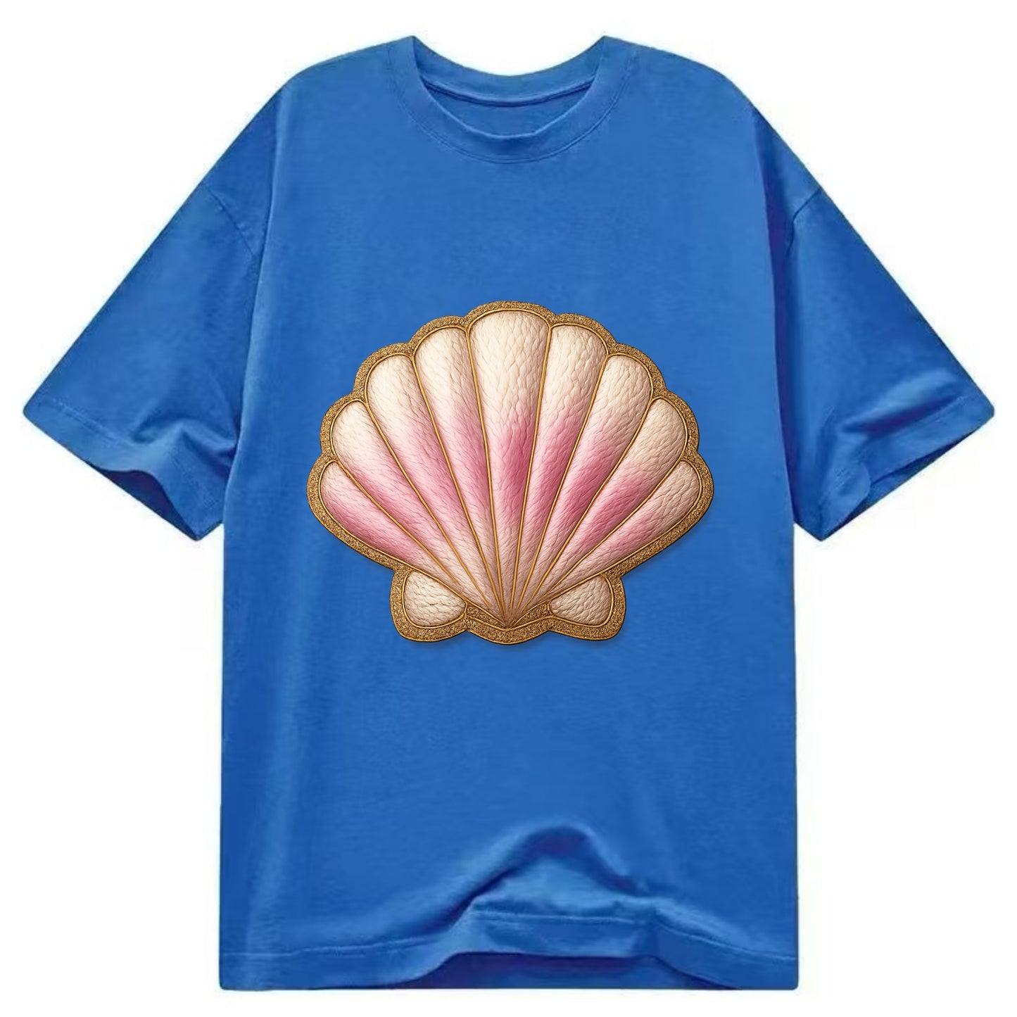 SEASHELL SCALLOP - scallop shell in cream and pink , beach - Classic T-shirt - Blue