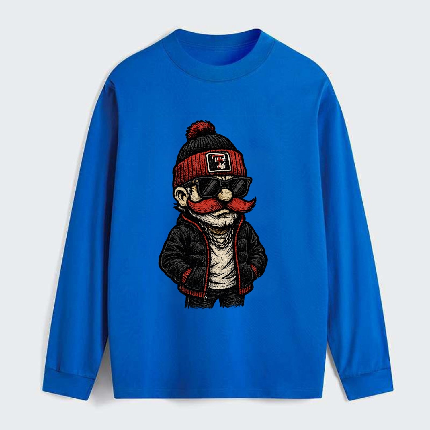 Lubbock Raider wearing Texas Tech beanie with guns up patch - Classic Long Sleeve Shirt - Blue