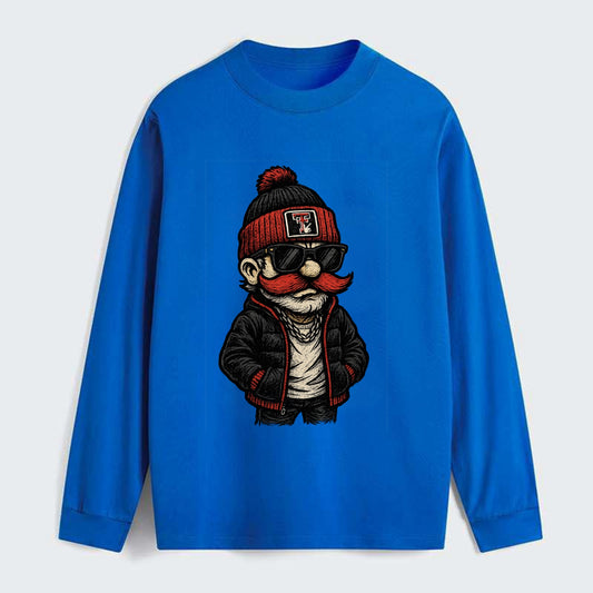 Lubbock Raider wearing Texas Tech beanie with guns up patch - Classic Long Sleeve Shirt - Blue