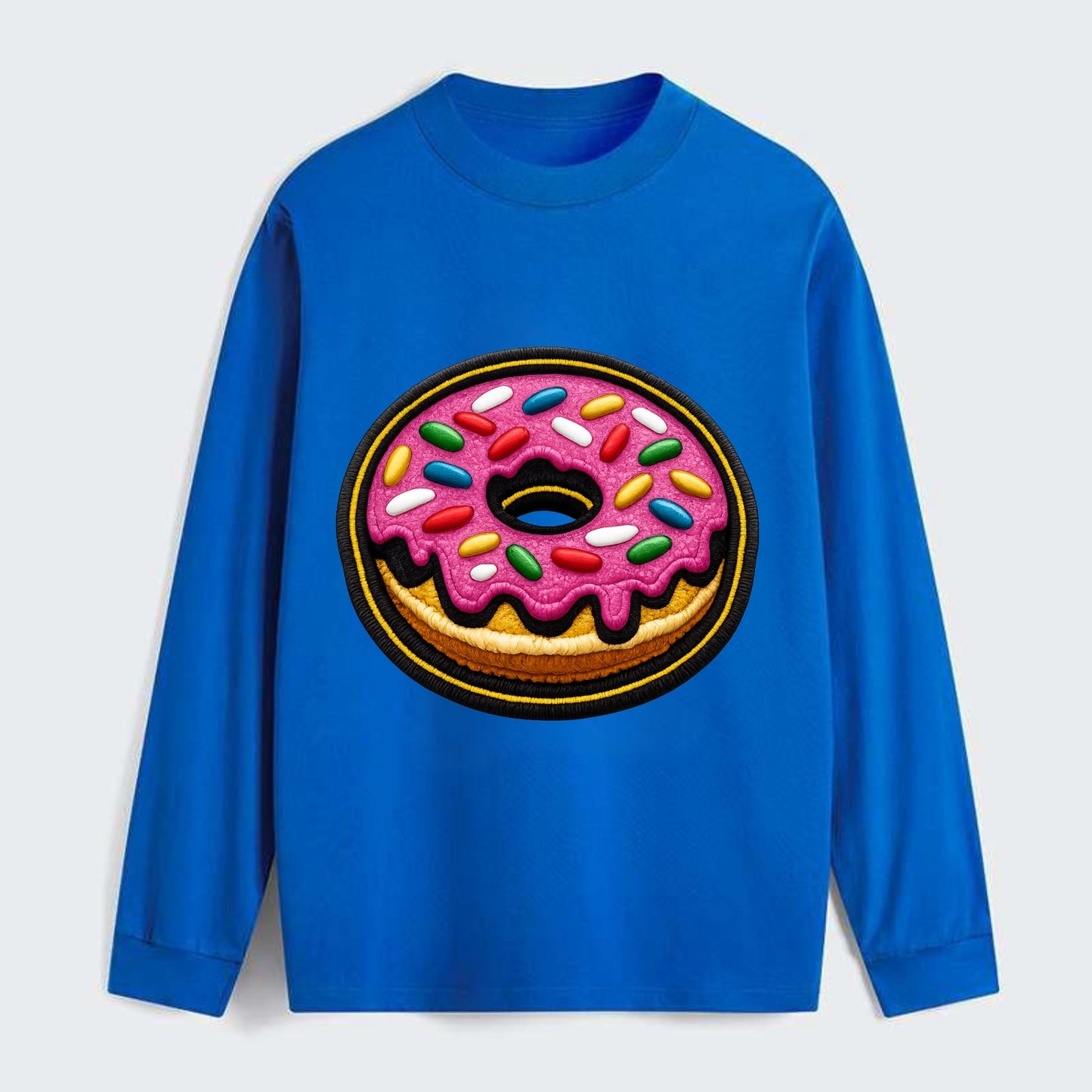 DONUT SPRINKLES - glazed donut with sprinkles in pink and rainbow , - Classic Long Sleeve Shirt - Blue