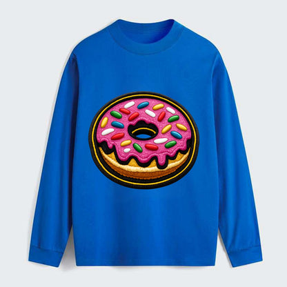DONUT SPRINKLES - glazed donut with sprinkles in pink and rainbow , - Classic Long Sleeve Shirt - Blue