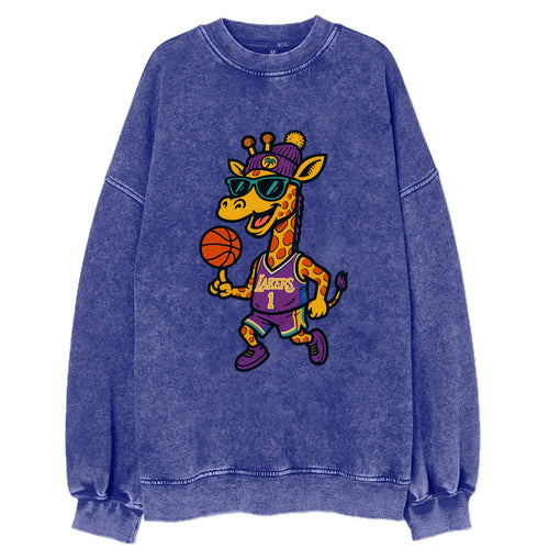 California Giraffe wearing Lakers beanie with palm tree patch and wayfarer - Vintage Sweatshirt
