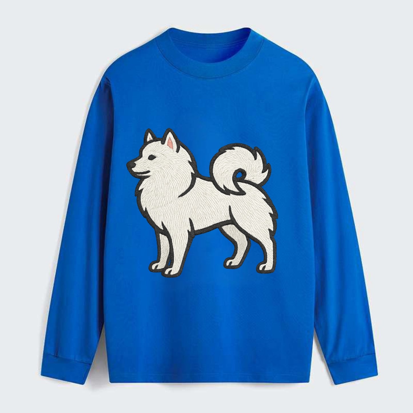 American Eskimo Dog - White spitz embroidered standing design - Classic Long Sleeve Shirt - Blue