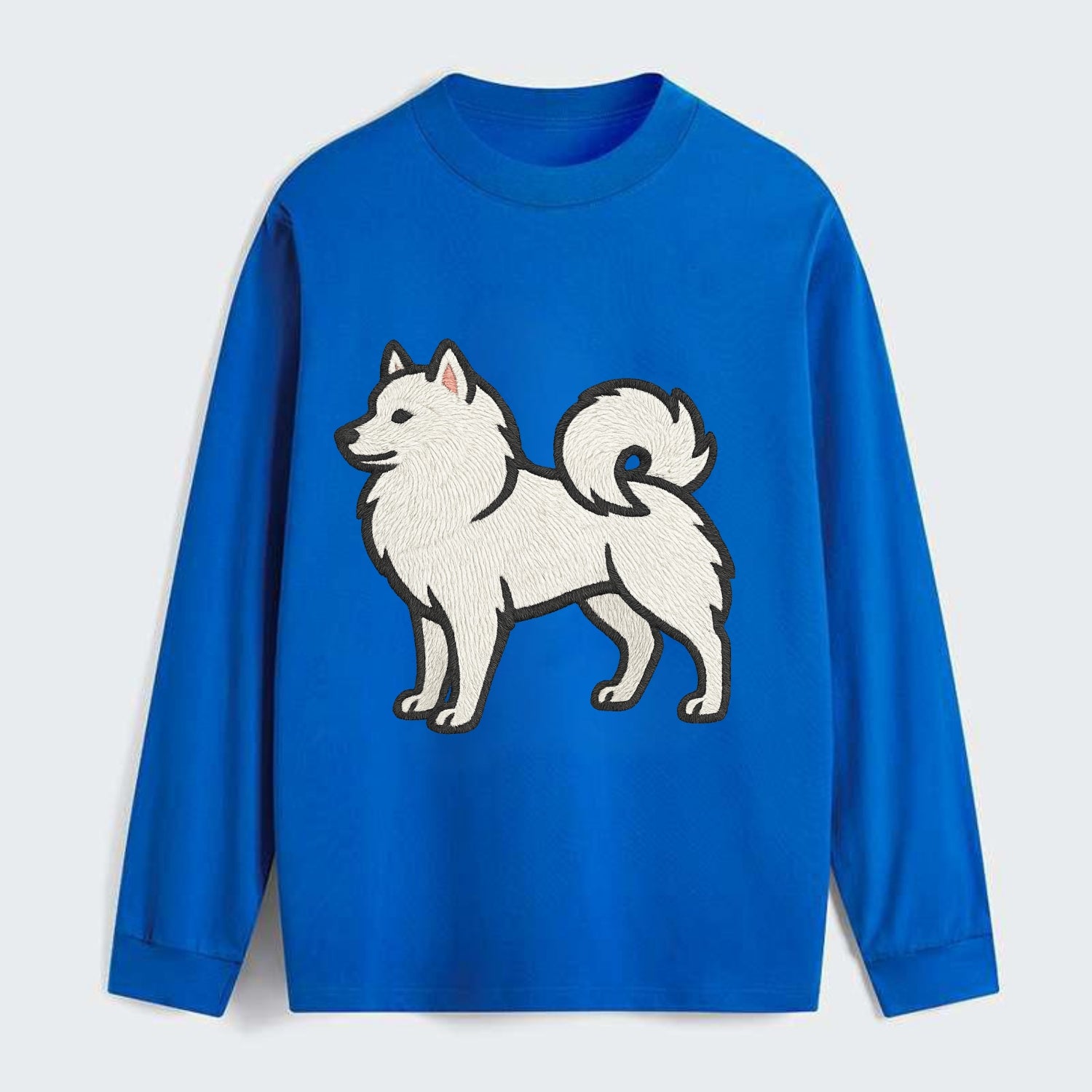 American Eskimo Dog - White spitz embroidered standing design - Classic Long Sleeve Shirt - Blue