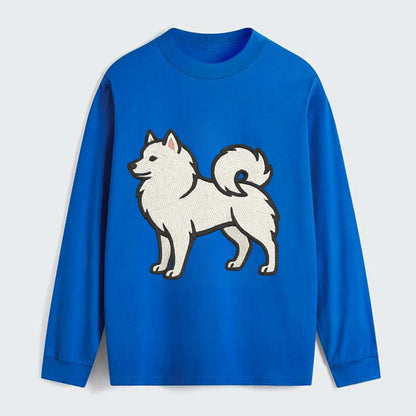 American Eskimo Dog - White spitz embroidered standing design - Classic Long Sleeve Shirt - Blue