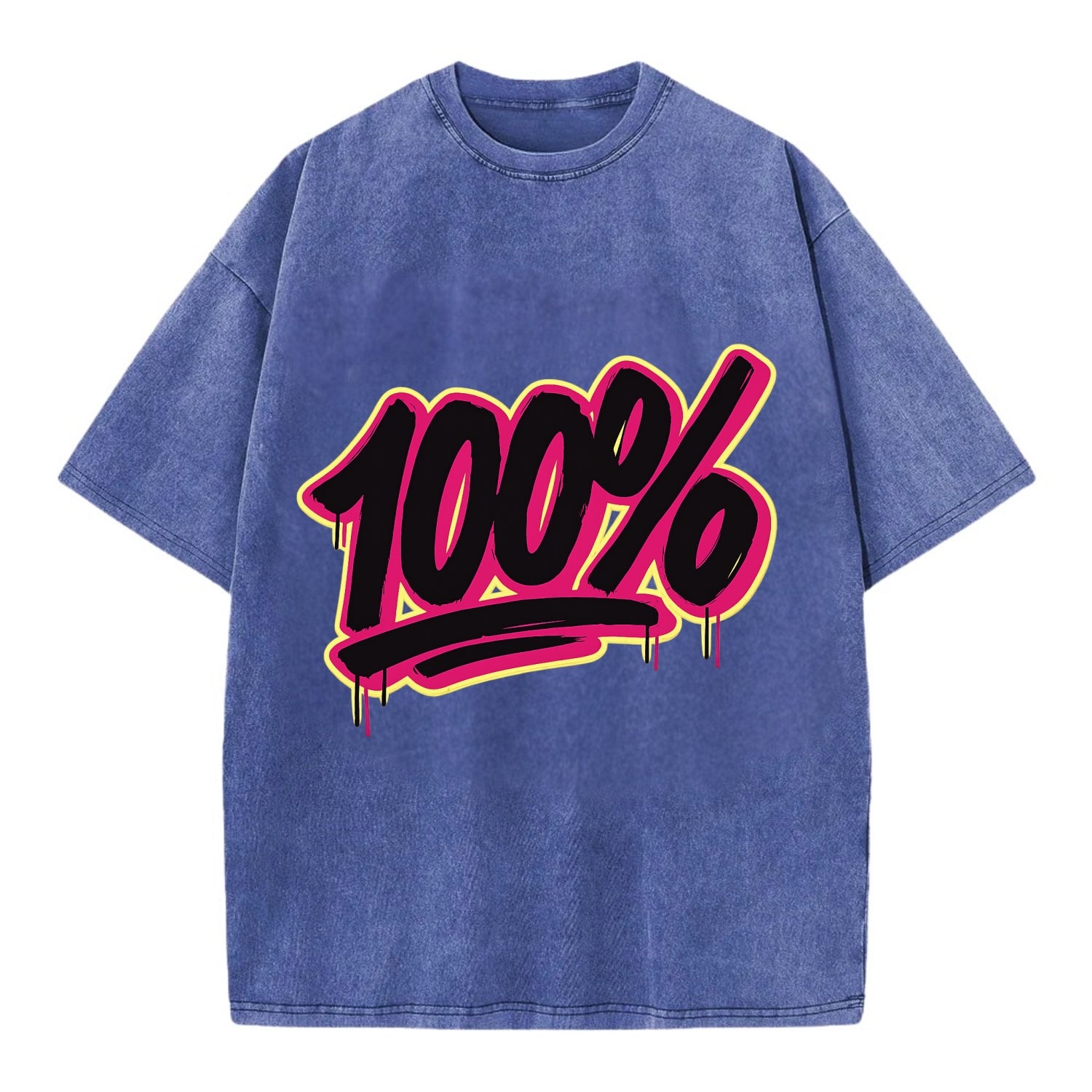 Bold typography design - "100%" - all in, fully committed - Vintage T-shirt - Blue