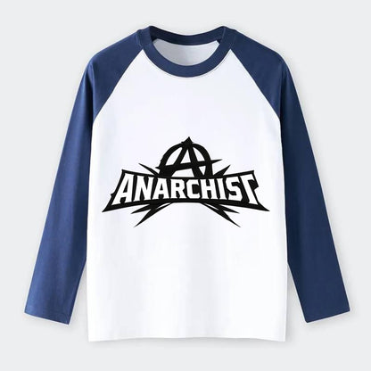 Bold typography design - "ANARCHIST" - no masters, self-governed - Raglan Long Sleeve T-Shirt - Blue