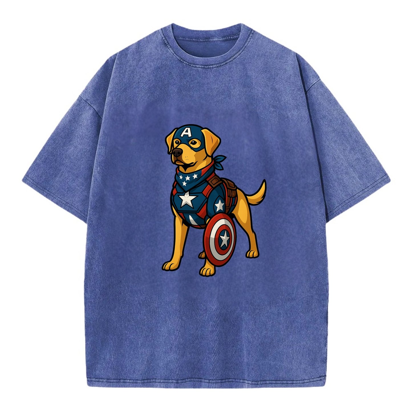 Labrador Captain America  - Vintage T-shirt - Blue