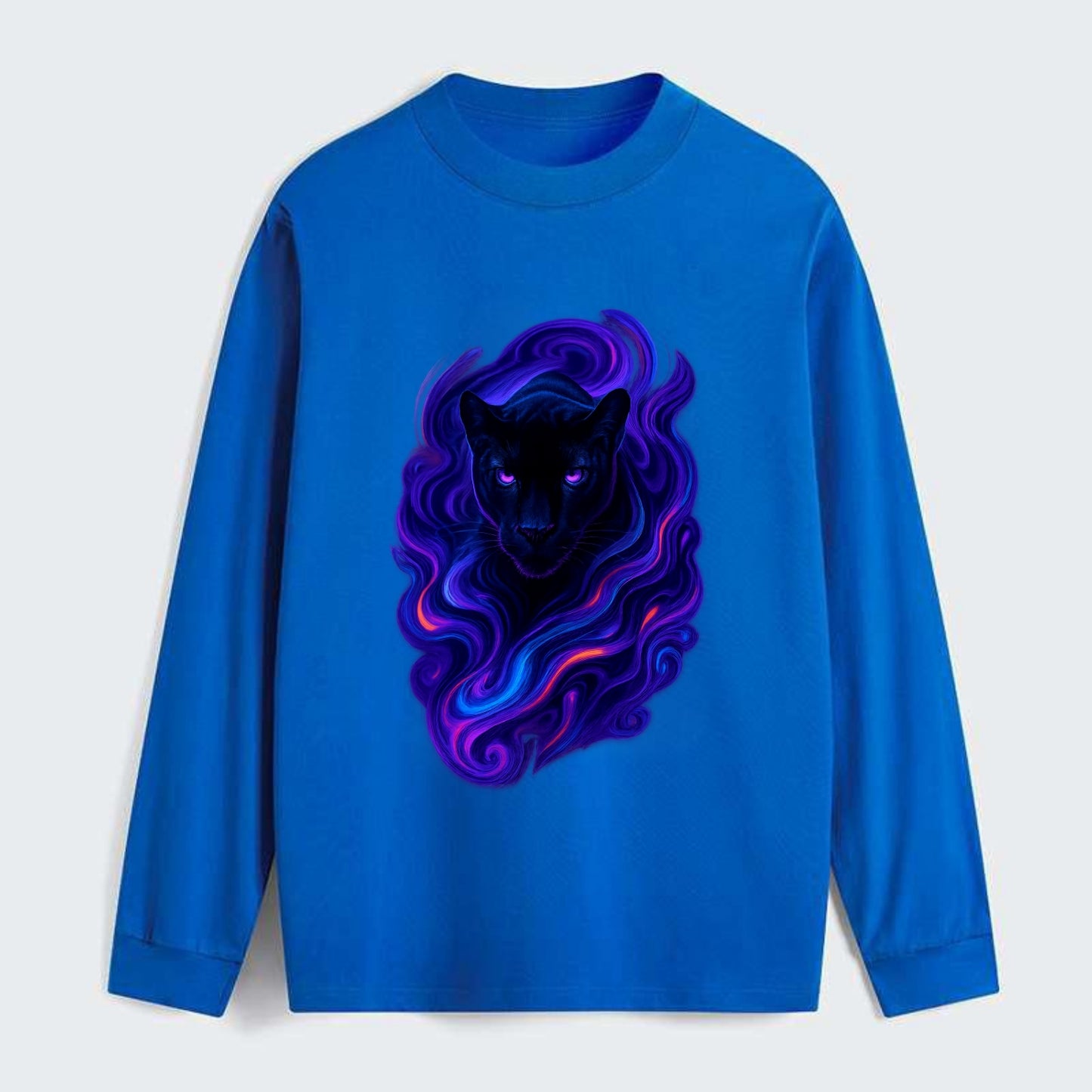 Sleek black panther emerging from swirls of deep purple and electric - Classic Long Sleeve Shirt - Blue