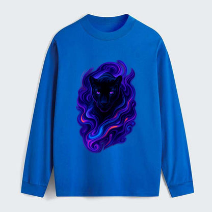 Sleek black panther emerging from swirls of deep purple and electric - Classic Long Sleeve Shirt - Blue