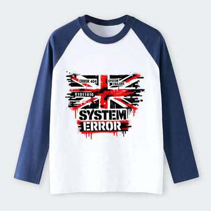 SYSTEM ERROR | Glitch Union Jack pattern | Digital corruption effect | - Raglan Long Sleeve T-Shirt - Blue