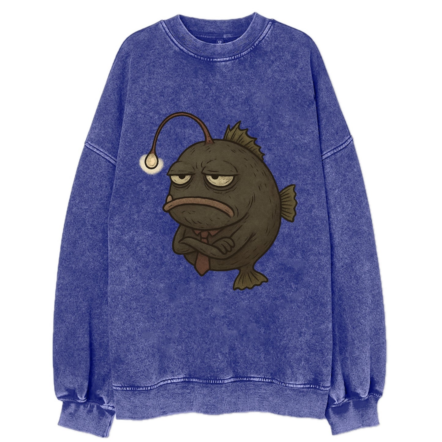 THE ANGLERFISH LURES DISAPPOINTMENT | Dark gray anglerfish with dim light - Vintage Sweatshirt - Blue