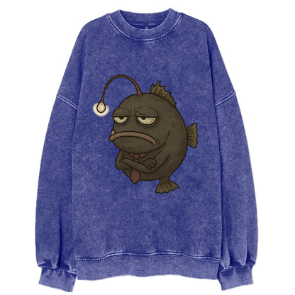 THE ANGLERFISH LURES DISAPPOINTMENT | Dark gray anglerfish with dim light - Vintage Sweatshirt - Blue