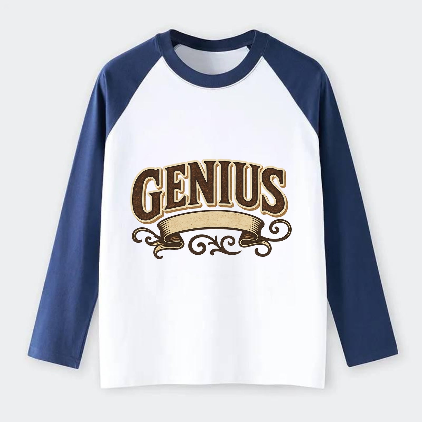 Bold typography design - "GENIUS" - exceptional intelligence, - Raglan Long Sleeve T-Shirt - Blue