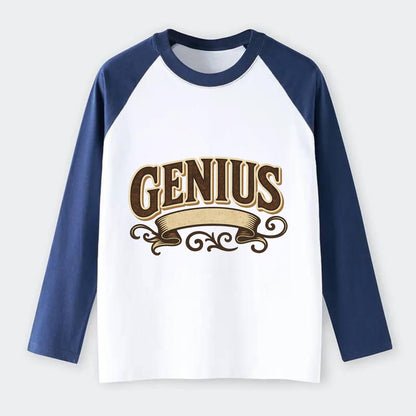 Bold typography design - "GENIUS" - exceptional intelligence, - Raglan Long Sleeve T-Shirt - Blue