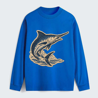 SWORDFISH MARLIN - leaping marlin in blue and silver , sport fishing - Classic Long Sleeve Shirt - Blue
