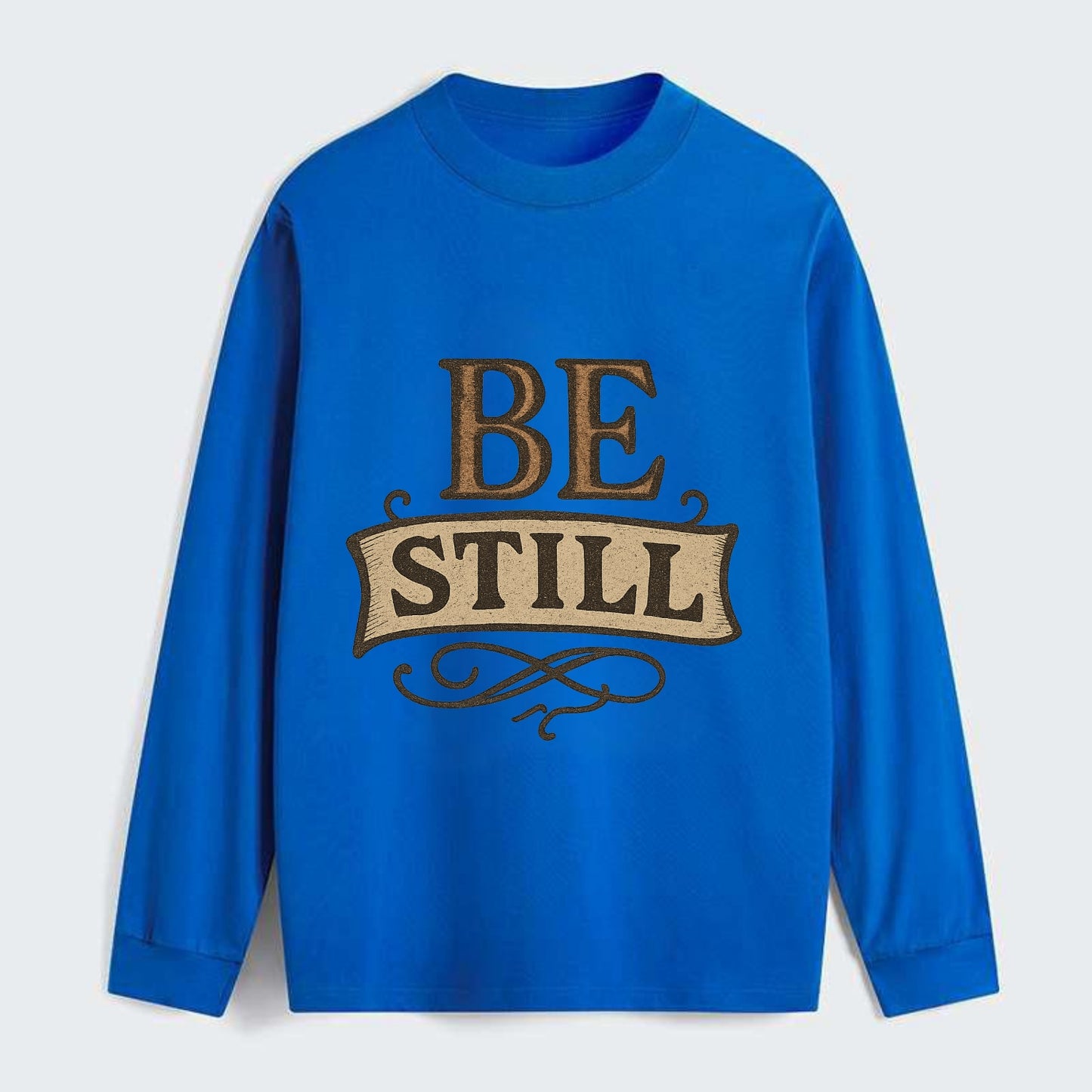 Bold typography design - "BE STILL" - quiet mind, meditation, inner - Classic Long Sleeve Shirt - Blue
