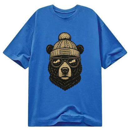 Alabama Black Bear wearing Birmingham beanie with pom pom and wayfarer sunglasses - Classic T-shirt - Blue