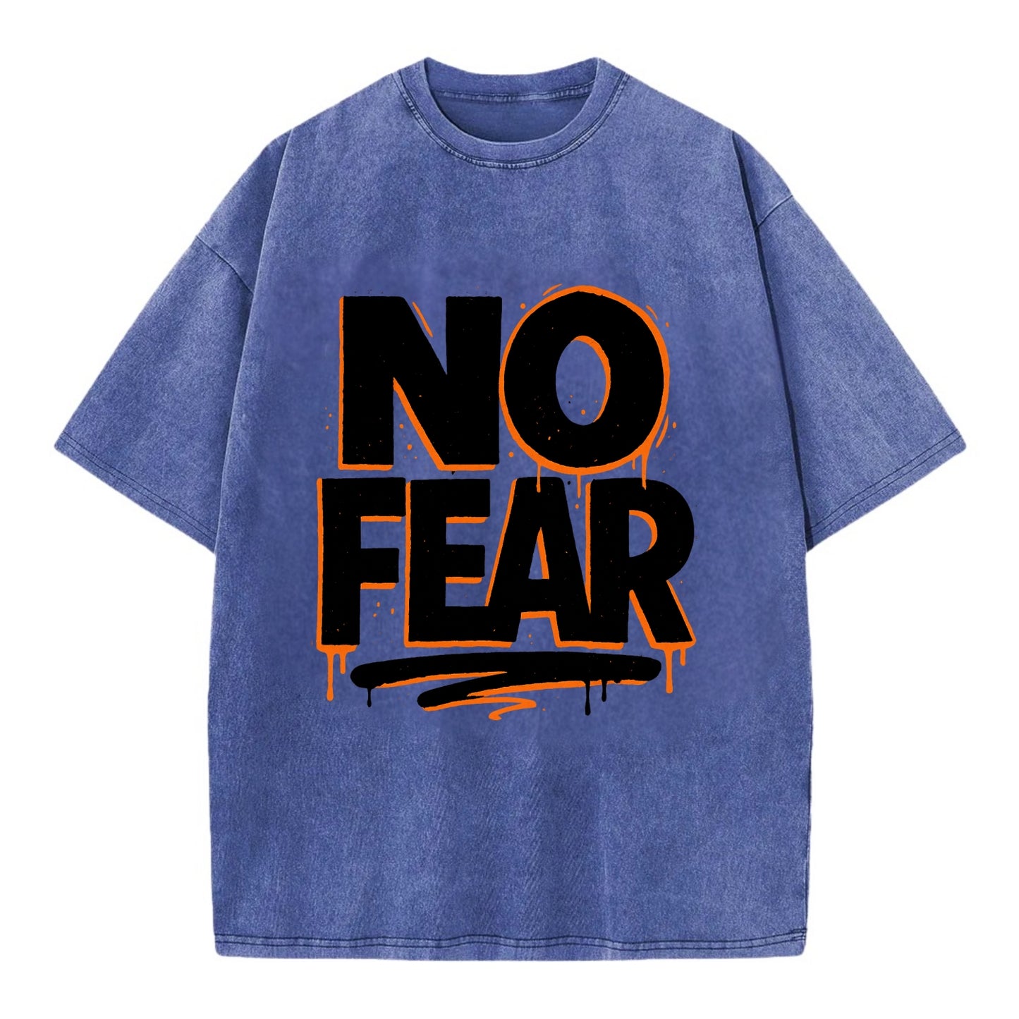 Bold typography design - "NO FEAR" - courage, bravery - Vintage T-shirt - Blue