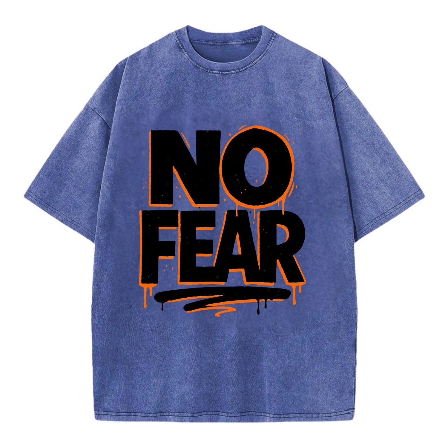 Bold typography design - "NO FEAR" - courage, bravery - Vintage T-shirt - Blue