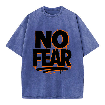 Bold typography design - "NO FEAR" - courage, bravery - Vintage T-shirt - Blue