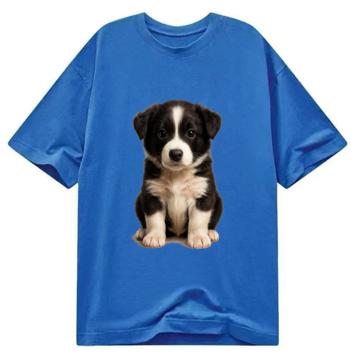 Baby Border Collie Puppy - black and white, intense smart eyes, athletic build, - Classic T-shirt - Blue