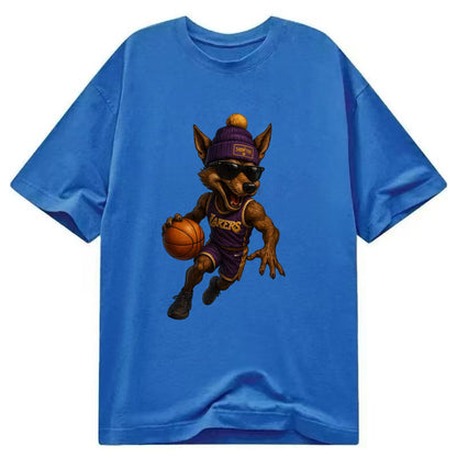 Hollywood Coyote wearing Lakers beanie with Showtime patch and wayfarer sunglasses - Classic T-shirt - Blue