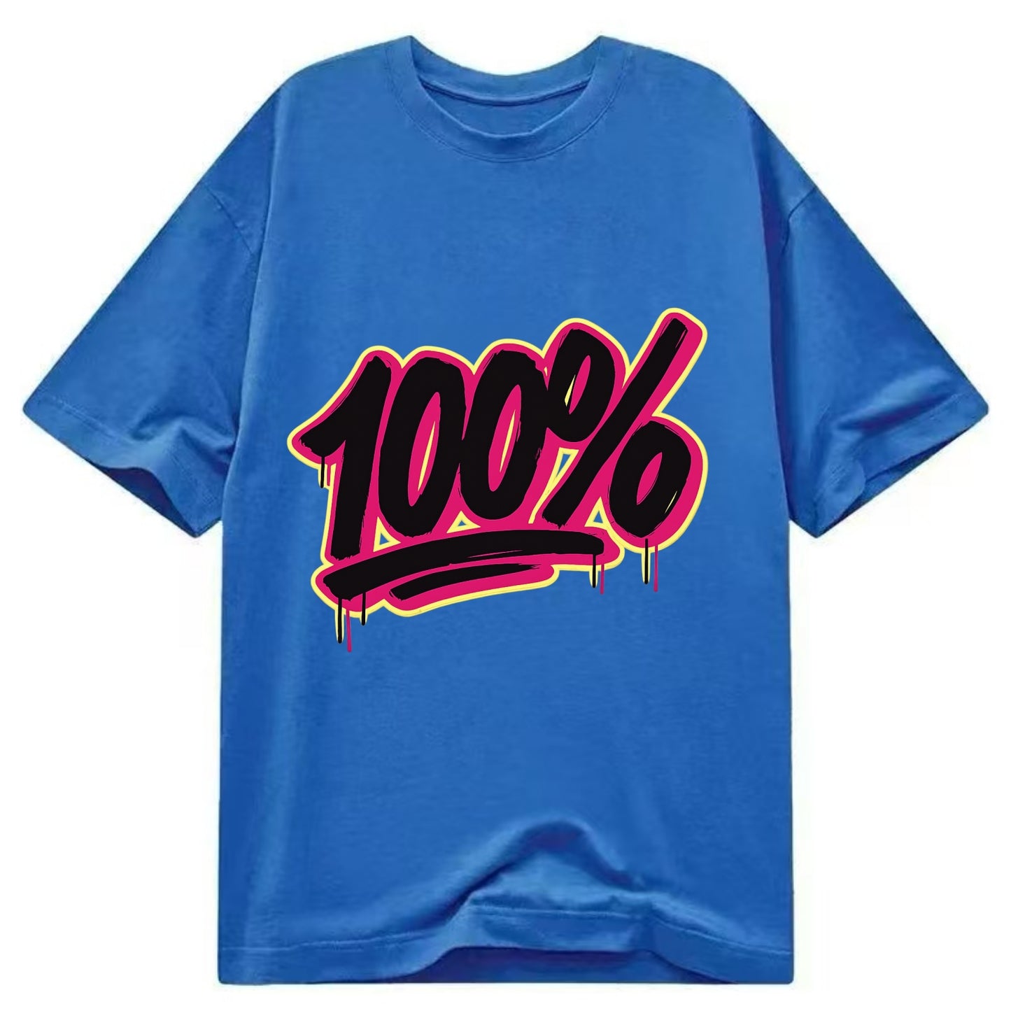 Bold typography design - "100%" - all in, fully committed - Classic T-shirt - Blue