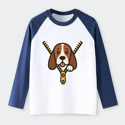 Basset Hound - Raglan Long Sleeve T-Shirt - Blue