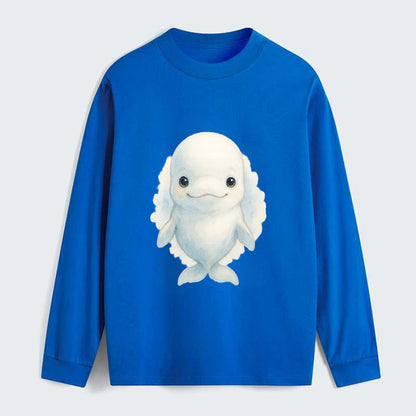 Baby Beluga Whale - pure white, rounded forehead, small eyes with big - Classic Long Sleeve Shirt - Blue