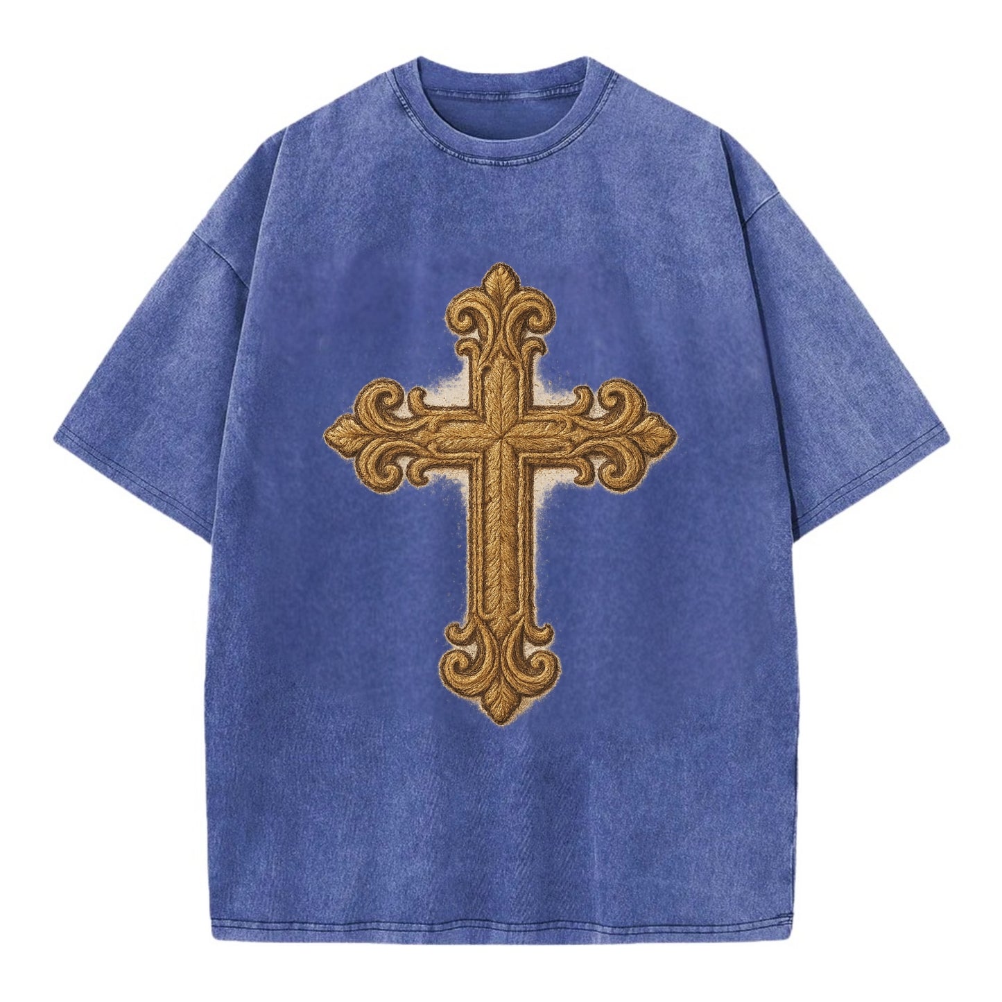 Baroque Cross  - Vintage T-shirt - Blue
