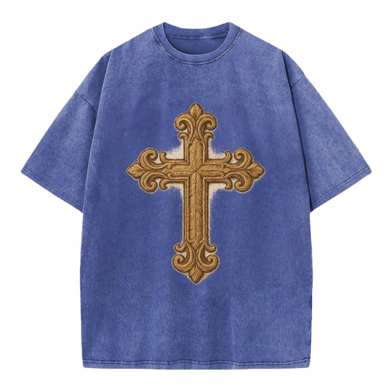 Baroque Cross  - Vintage T-shirt - Blue