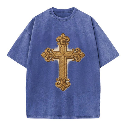Baroque Cross  - Vintage T-shirt - Blue