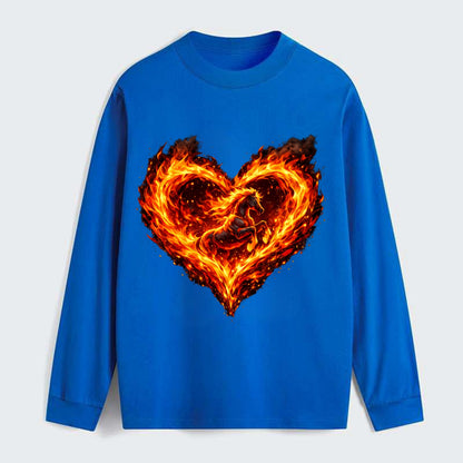 HEART OF FIRE | Flaming heart with horse silhouette inside | Passion - Classic Long Sleeve Shirt - Blue