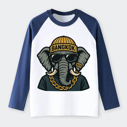 Bangkok Elephant - Raglan Long Sleeve T-Shirt - Blue