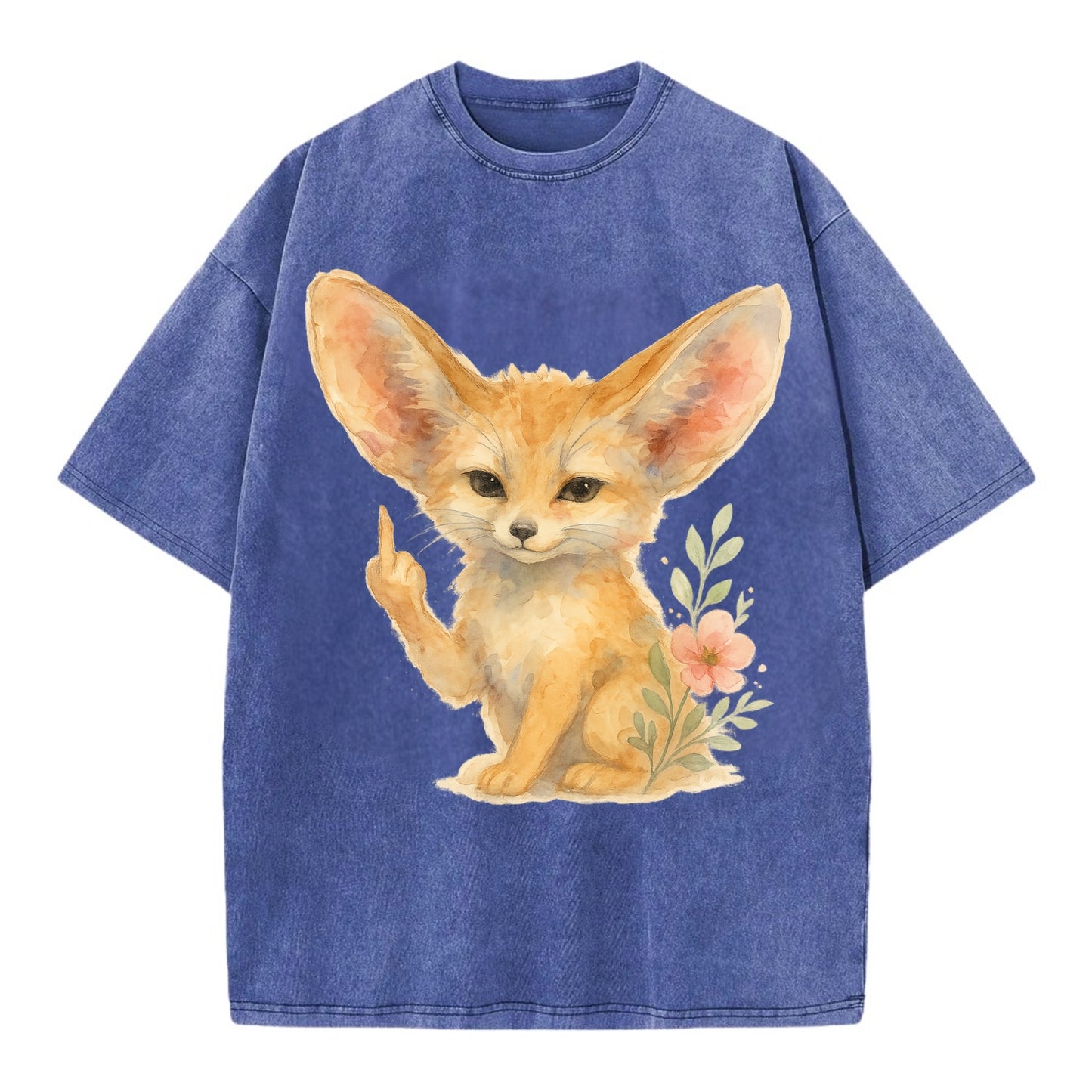 tiny fennec fox with oversized ears, one small paw raised in sass - Vintage T-shirt - Blue