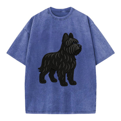 Briard - Black wavy coat embroidered herding pose - Vintage T-shirt - Blue