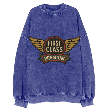 First Class Emblem  - Vintage Sweatshirt - Blue