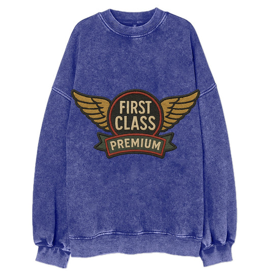 First Class Emblem  - Vintage Sweatshirt - Blue