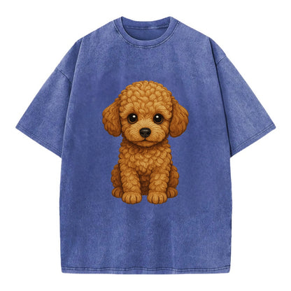Baby Poodle Puppy - curly fluffy coat, intelligent eyes, elegant snout, - Vintage T-shirt - Blue
