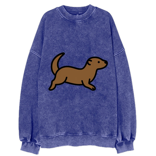 Otter - Brown sleek swimming pose flat side profile - Vintage Sweatshirt - Blue