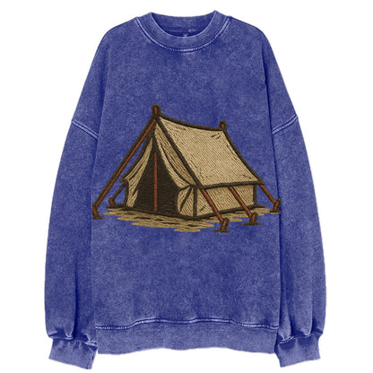 Camping Tent  - Vintage Sweatshirt - Blue
