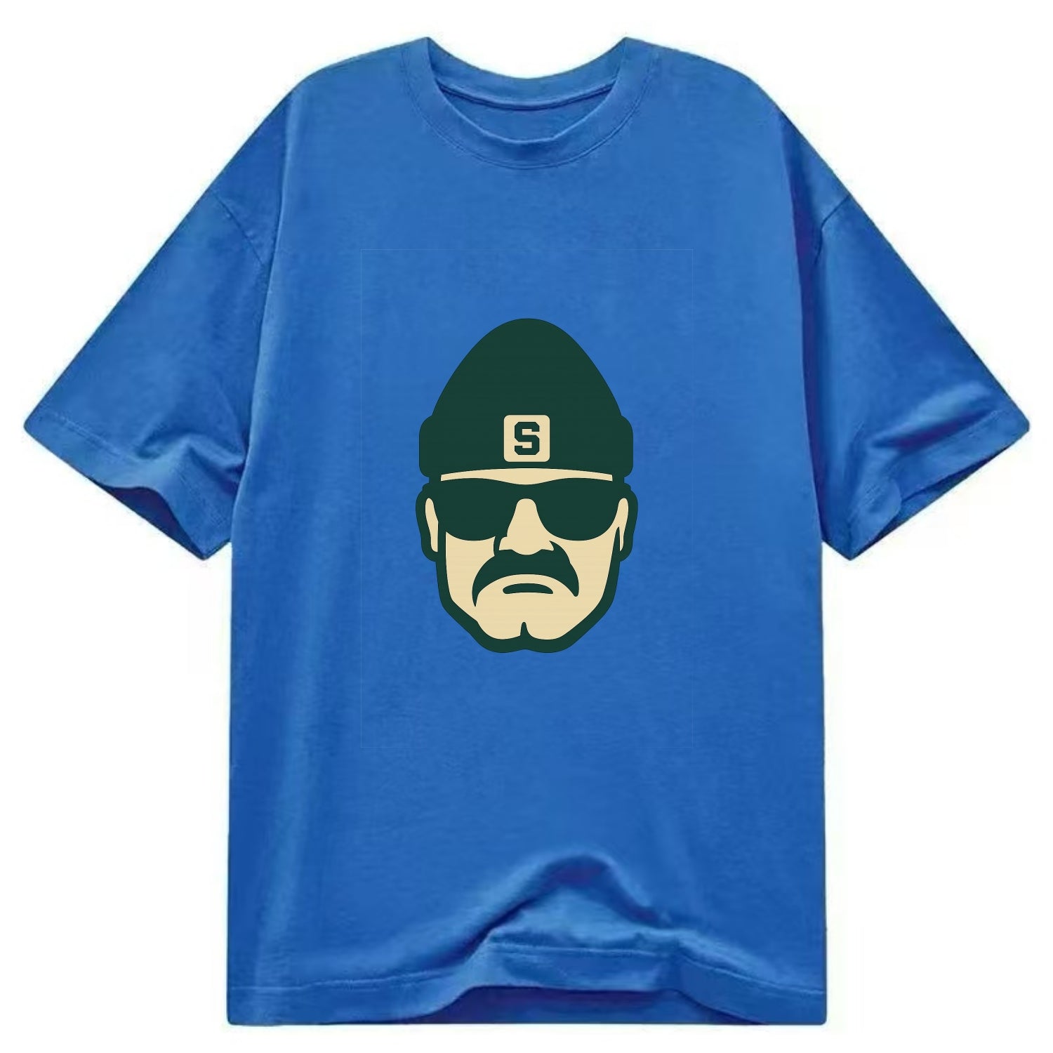 East Lansing Spartan wearing Michigan State beanie with S patch - Classic T-shirt - Blue
