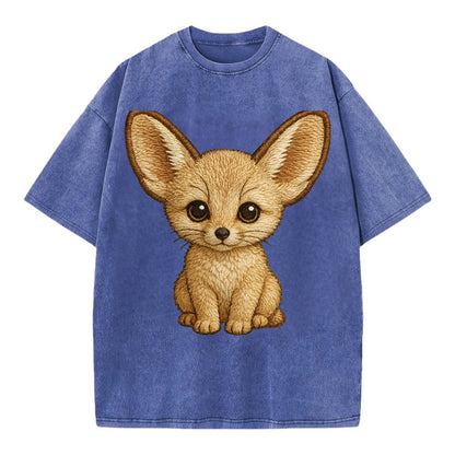 Baby Fennec Fox - huge ears, cream fur, large dark eyes, front-facing, desert baby - Vintage T-shirt - Blue