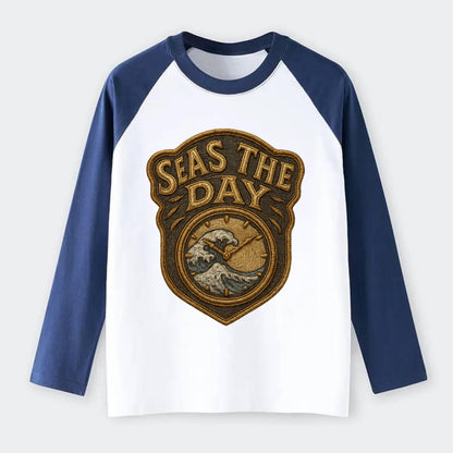 Seas The Day  - Raglan Long Sleeve T-Shirt - Blue